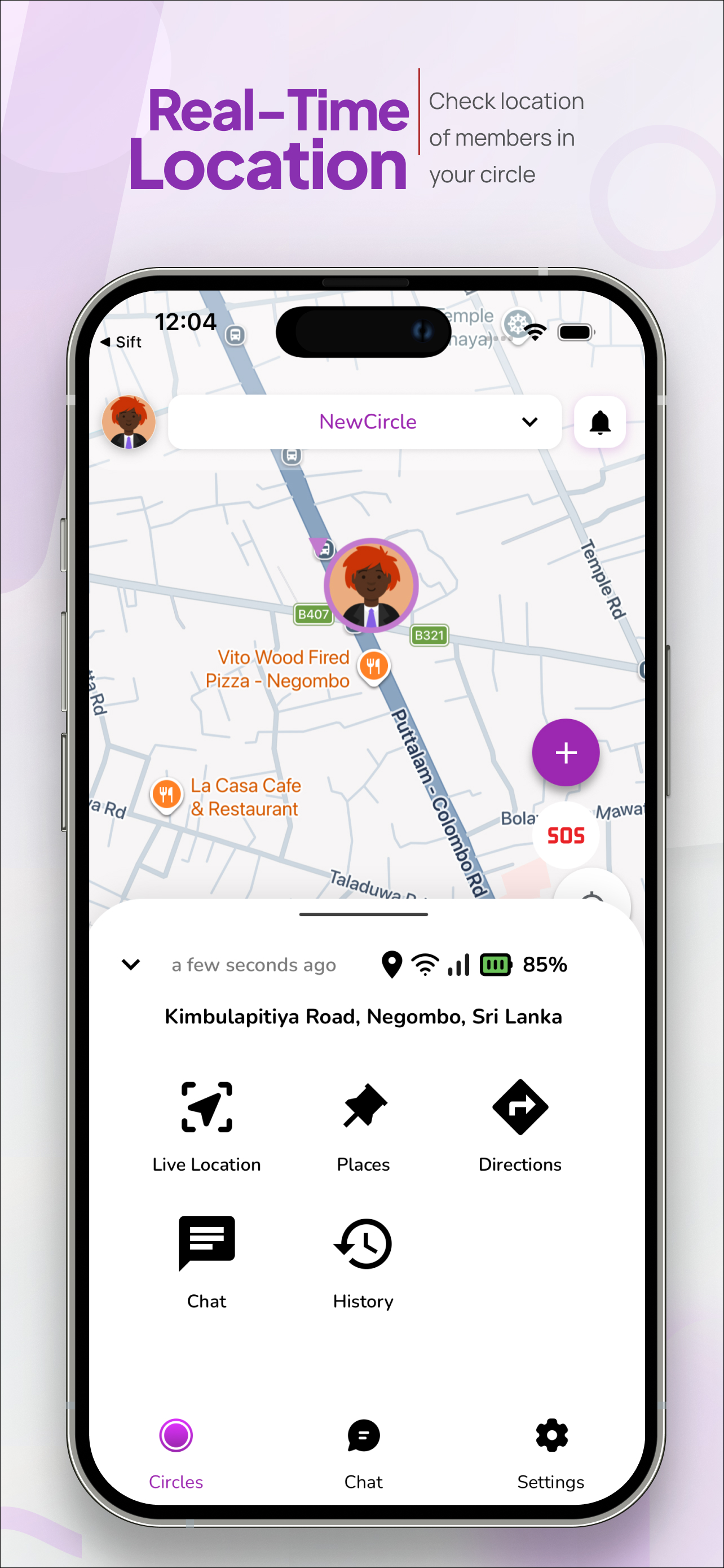 WheresNow member detail — address, battery, signal icons